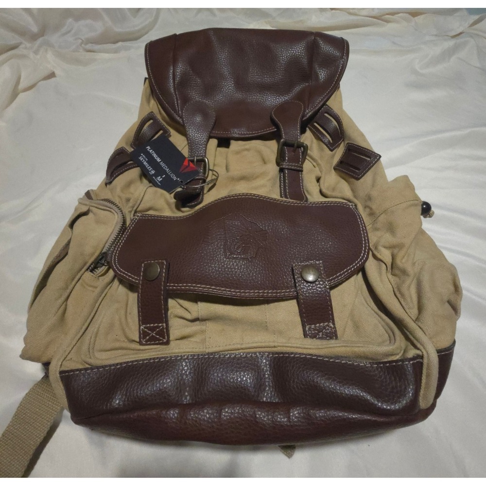 Barrington Canvas Leather Rucksack Backpack Tan Brown Delta SkyMiles Tag